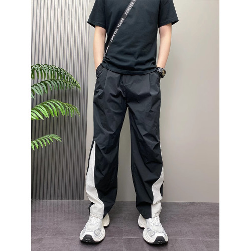 NY美式條紋休閒褲男2025新款夏季拼接褶皺感直筒濶腿褲機能褲男款