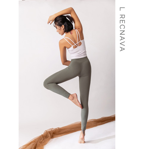 L RECNAVA運動褲女顯瘦高腰跑步速乾健身裸感九分瑜伽褲彈力緊身