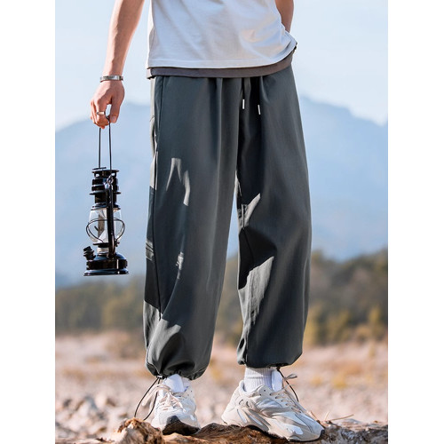 抽繩運動束腳褲春秋夏季薄款寬松休閒濶腿褲直筒衛褲男生工裝褲子