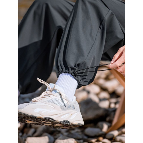 抽繩運動束腳褲春秋夏季薄款寬松休閒濶腿褲直筒衛褲男生工裝褲子