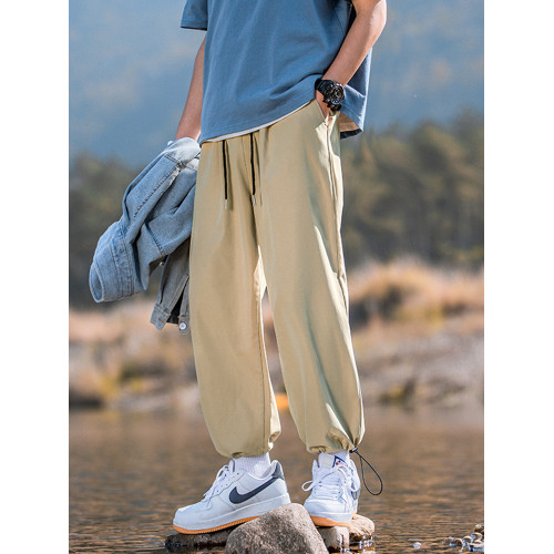 抽繩運動束腳褲春秋夏季薄款寬松休閒濶腿褲直筒衛褲男生工裝褲子