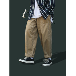 春夏新款日系穿搭寬松大碼濶腿褲復古休閒工裝褲潮牌直筒九分褲男