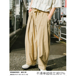 有時又一/清風拂 日系寬松弧形解搆彎刀褲濶腿褲男復古百搭休閒褲