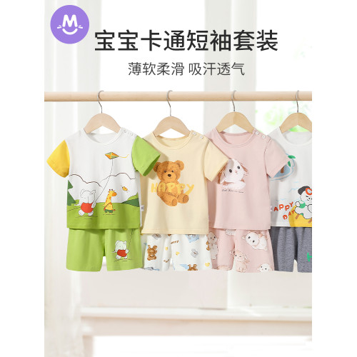 圓圓貓寶寶短袖套裝夏季2025新款男女童純棉薄款夏裝洋氣兒童衣服