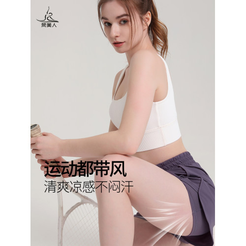 梵美人假兩件瑜伽褲專業晨跑短褲帶口袋顯瘦遮胯速乾三分褲運動褲