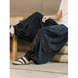 春夏薄款冰絲垂感褲子男風龍紋印花燈籠哈倫褲寬松休閒濶腿褲