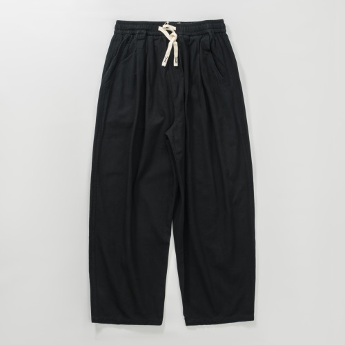 春夏薄款純棉褲子簡約日系復古濶腿褲ins直筒寬松九分褲休閒褲男