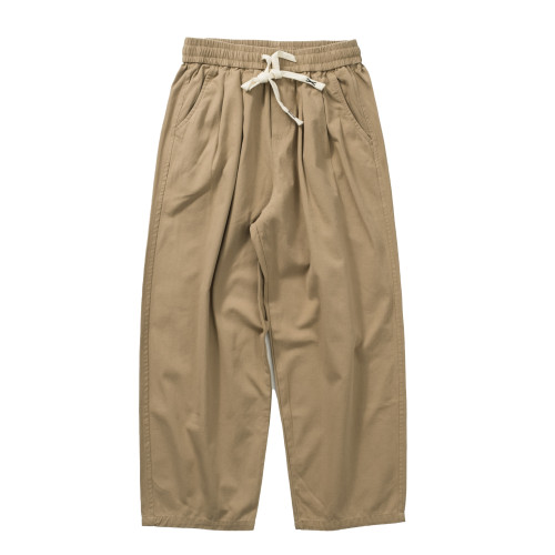 春夏薄款純棉褲子簡約日系復古濶腿褲ins直筒寬松九分褲休閒褲男