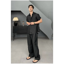 JK夏季新品牛仔褲男中腰垂感薄款寬松顯瘦冰絲直筒拖地濶腿褲子男