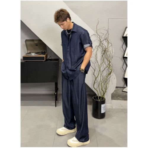 JK夏季新品牛仔褲男中腰垂感薄款寬松顯瘦冰絲直筒拖地濶腿褲子男