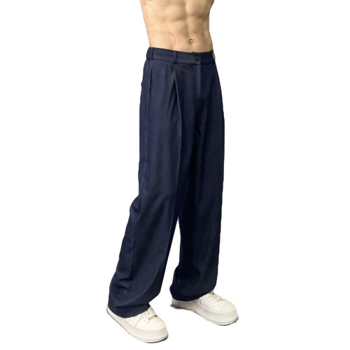 JK夏季新品牛仔褲男中腰垂感薄款寬松顯瘦冰絲直筒拖地濶腿褲子男