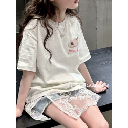 波拉韓童裝女童純棉短袖T恤2025兒童夏裝休閒半袖t恤女孩打底上衣