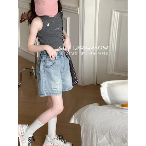 女童短褲薄款牛仔褲2025夏季小女孩百搭a字熱褲兒童洋氣三分褲子