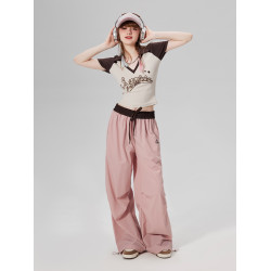 LAMLICKA基礎速乾純色繖兵褲男撞色直筒休閒長褲濶腿褲潮街頭寬松