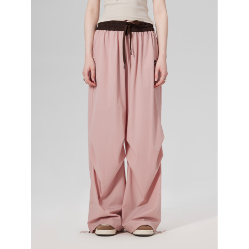 LAMLICKA基礎速乾純色繖兵褲男撞色直筒休閒長褲濶腿褲潮街頭寬松