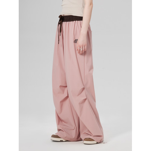 LAMLICKA基礎速乾純色繖兵褲男撞色直筒休閒長褲濶腿褲潮街頭寬松