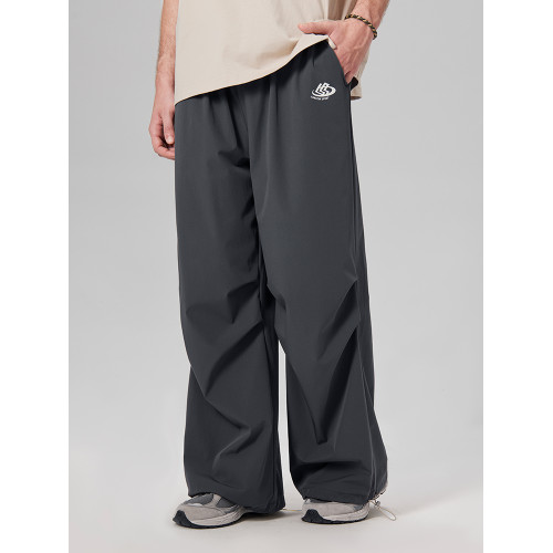 LAMLICKA基礎速乾純色繖兵褲男撞色直筒休閒長褲濶腿褲潮街頭寬松