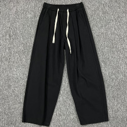 日系復古純棉百搭休閒濶腿褲男士秋季新款寬松淨版街頭直筒九分褲