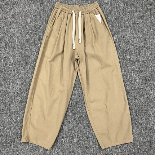 日系復古純棉百搭休閒濶腿褲男士秋季新款寬松淨版街頭直筒九分褲