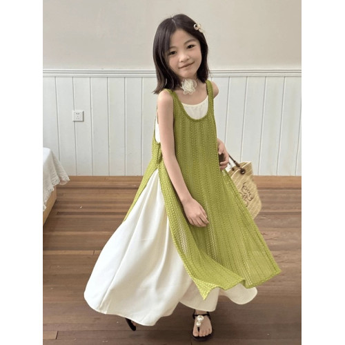 女童連衣裙夏季新款兒童時髦夏裝洋氣度假裙子大童夏天海邊吊帶裙