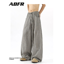 ABFR松弛感寬松竪條紋休閒褲男秋季美式休閒濶腿褲直筒拖地長褲子