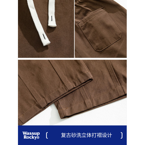 WASSUP ROCKY日系復古立體工裝褲男春秋直筒百搭長褲休閒濶腿褲子