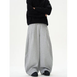 NOW3美式小衆設計感解搆褶廓形彎刀衛褲男女休閒百搭寬松濶腿褲子