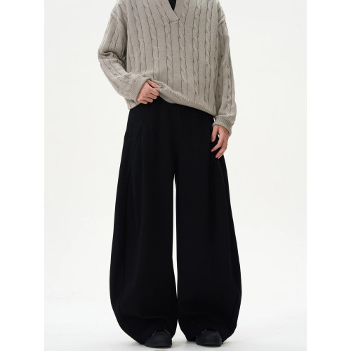 NOW3美式小衆設計感解搆褶廓形彎刀衛褲男女休閒百搭寬松濶腿褲子