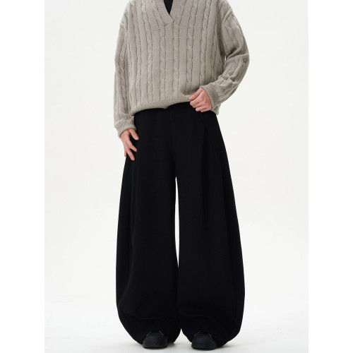 NOW3美式小衆設計感解搆褶廓形彎刀衛褲男女休閒百搭寬松濶腿褲子