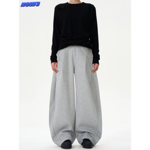 NOW3美式小衆設計感解搆褶廓形彎刀衛褲男女休閒百搭寬松濶腿褲子