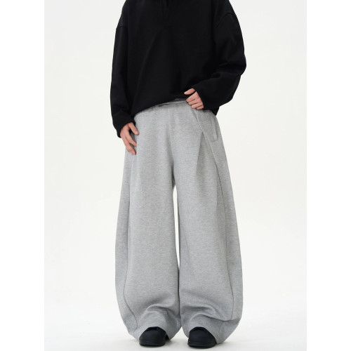 NOW3美式小衆設計感解搆褶廓形彎刀衛褲男女休閒百搭寬松濶腿褲子