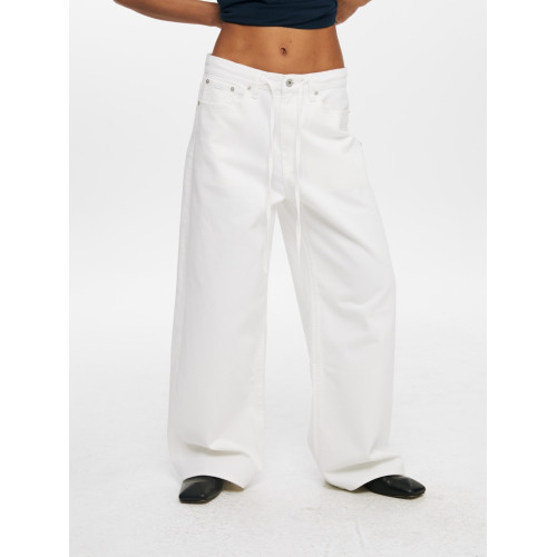 Oneup全棉系帶直筒休閒長褲子男女日系高級感白色通勤百搭濶腿褲