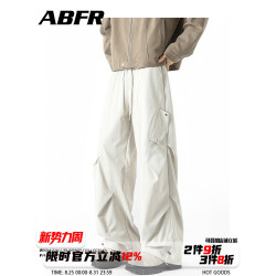 ABFR美式潮牌繖兵工裝褲男春季復古設計感休閒褲寬松直筒濶腿褲子
