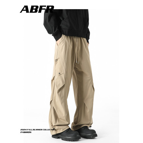 ABFR美式潮牌繖兵工裝褲男春季復古設計感休閒褲寬松直筒濶腿褲子