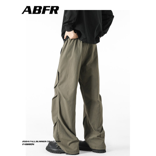 ABFR美式潮牌繖兵工裝褲男春季復古設計感休閒褲寬松直筒濶腿褲子