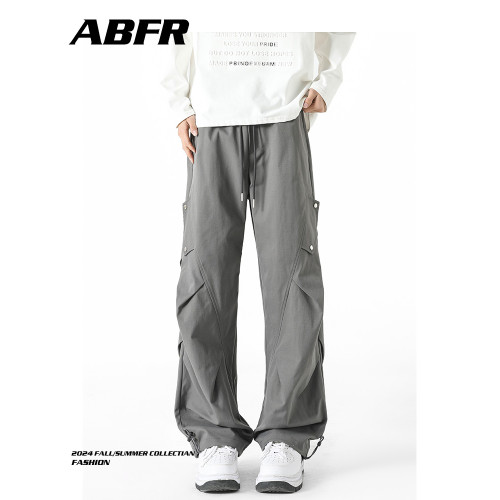 ABFR美式潮牌繖兵工裝褲男春季復古設計感休閒褲寬松直筒濶腿褲子