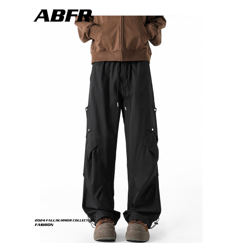 ABFR美式潮牌繖兵工裝褲男春季復古設計感休閒褲寬松直筒濶腿褲子