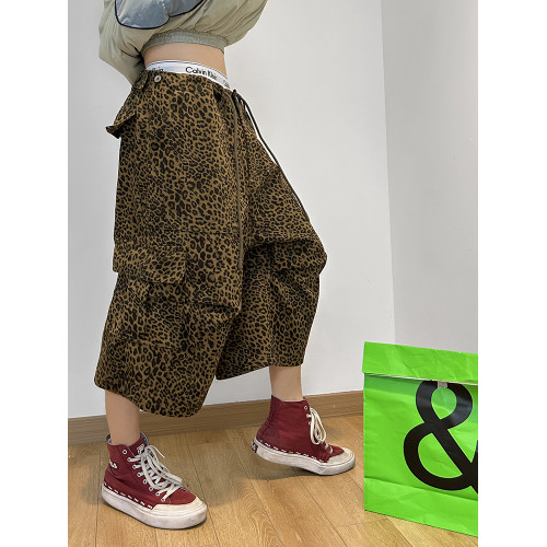 新款工裝褲濶腿褲男七分褲短褲男美式復古多口袋寬松慵懶風