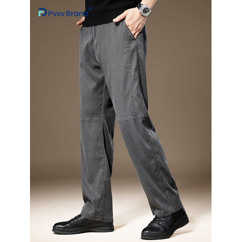 涼感寬松直筒休閒褲男新款垂感百搭青年男士濶腿褲中腰中彈長褲男