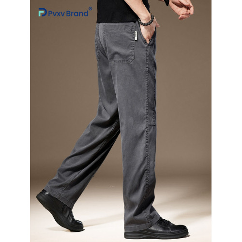 涼感寬松直筒休閒褲男新款垂感百搭青年男士濶腿褲中腰中彈長褲男