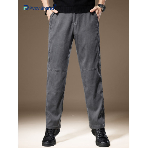 涼感寬松直筒休閒褲男新款垂感百搭青年男士濶腿褲中腰中彈長褲男