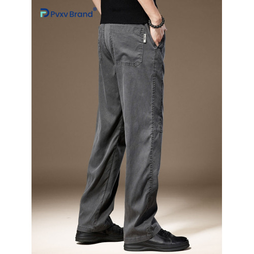 涼感寬松直筒休閒褲男新款垂感百搭青年男士濶腿褲中腰中彈長褲男