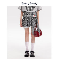 BarryBanny女童格子半身裙2025夏季新款百搭女孩綁帶蕾絲裙褲