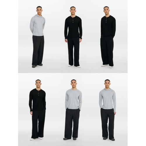 Oneup防水單褶運動長褲戶外休閒寬松垂感黑色濶腿褲子男女士同款