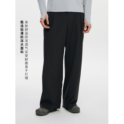 Oneup防水單褶運動長褲戶外休閒寬松垂感黑色濶腿褲子男女士同款