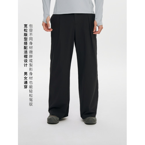 Oneup防水單褶運動長褲戶外休閒寬松垂感黑色濶腿褲子男女士同款