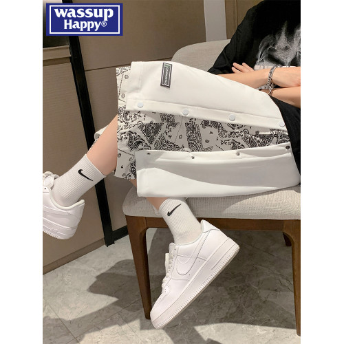 wassup happy排釦假兩件短褲男款夏季運動復古濶腿褲大碼休閒褲子