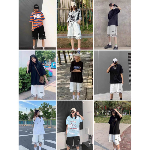 wassup happy排釦假兩件短褲男款夏季運動復古濶腿褲大碼休閒褲子