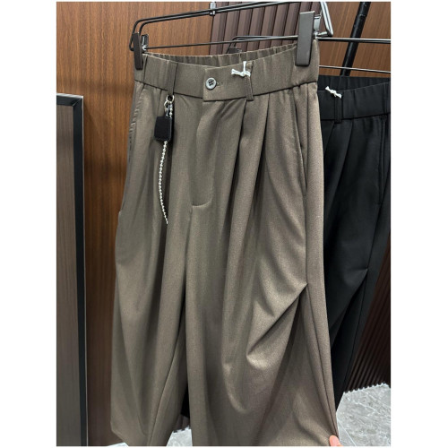 2025春夏季新款男士休閒褲寬松直筒濶腿褲潮牌痞帥褲子設計感小衆