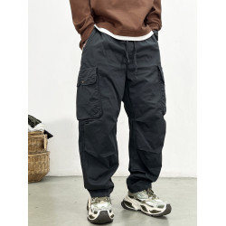 春夏美式戶外高街痞帥棉質濶腿褲潮流高級迷彩褲男寬松直筒工裝褲